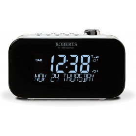 Roberts DAB/DAB+/FM alarm clock radio with large clock display and smartphone charging in White