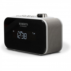 Roberts DAB/DAB+/FM alarm clock radio with any-button snooze and smartphone charging in white